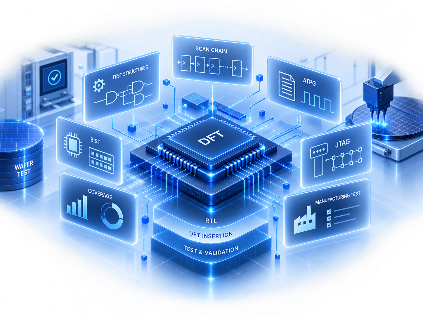 Design for Test architecture and manufacturing test illustration